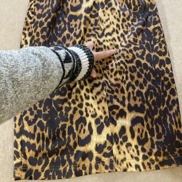 Tadashi Shoji Animal Print Sheath Dress Sz 4 Ruched Cap Sleeves Leopard Satin - Picture 11 of 12